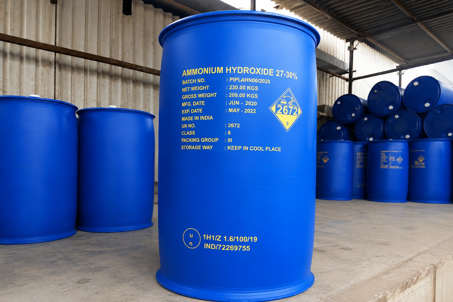 Ammonium hydroxide pharma-grade drums supplied by Kamdhenu Industries